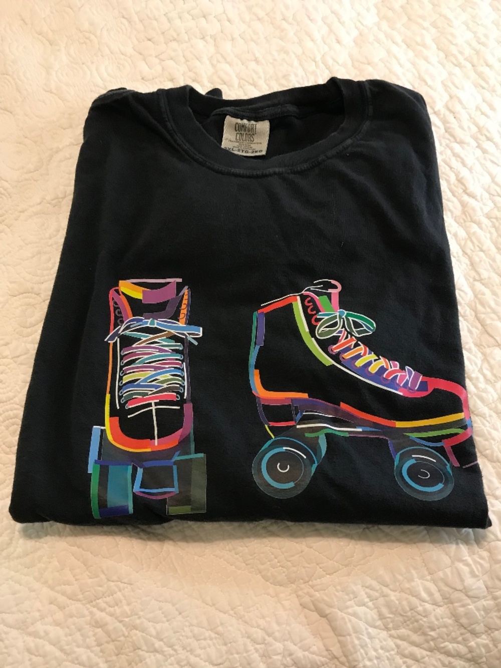 Comfort Colors black short sleeve tee shirt with neon roller skates image (2XL)